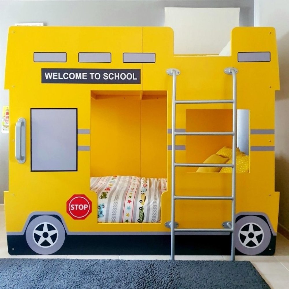 BED5 - Double Decker Yellow School Bus Bunk Bed (3)