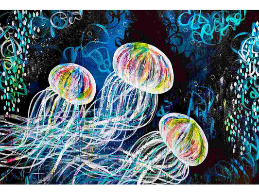 AM 111 Medusas II - acrylic - painting - canvas - ocean - jellyfishes - medusas - colorful - art - décor - wall - art- audree marsolais (1)