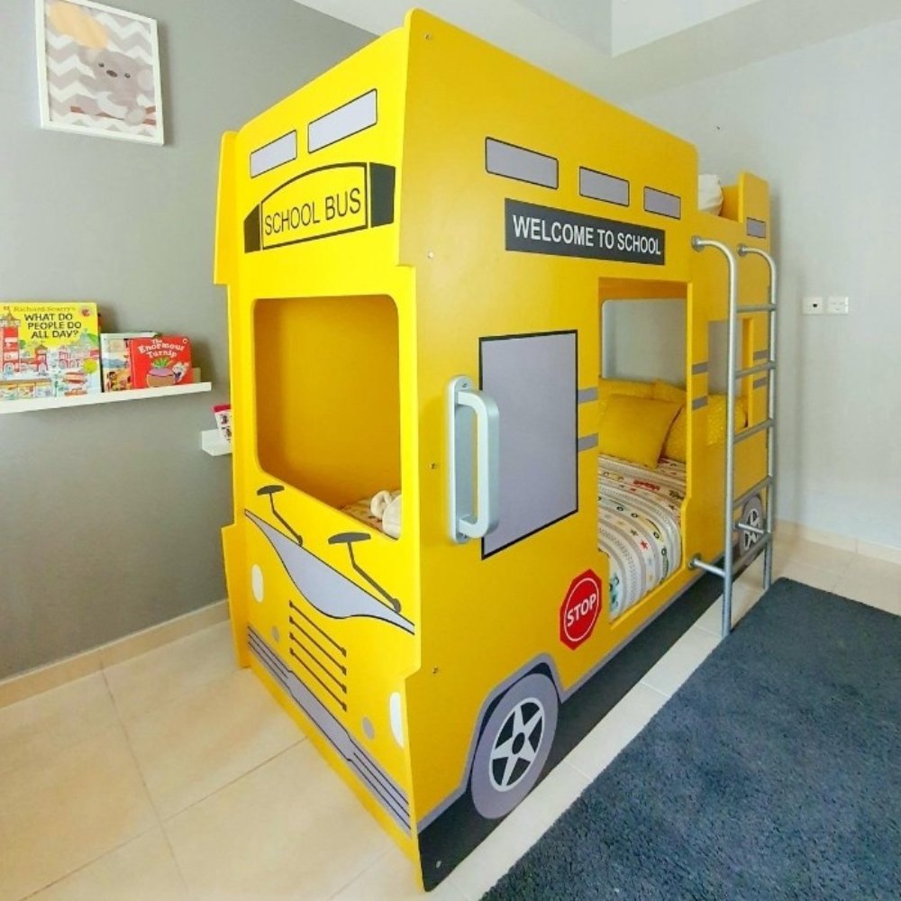 BED5 - Double Decker Yellow School Bus Bunk Bed (1)