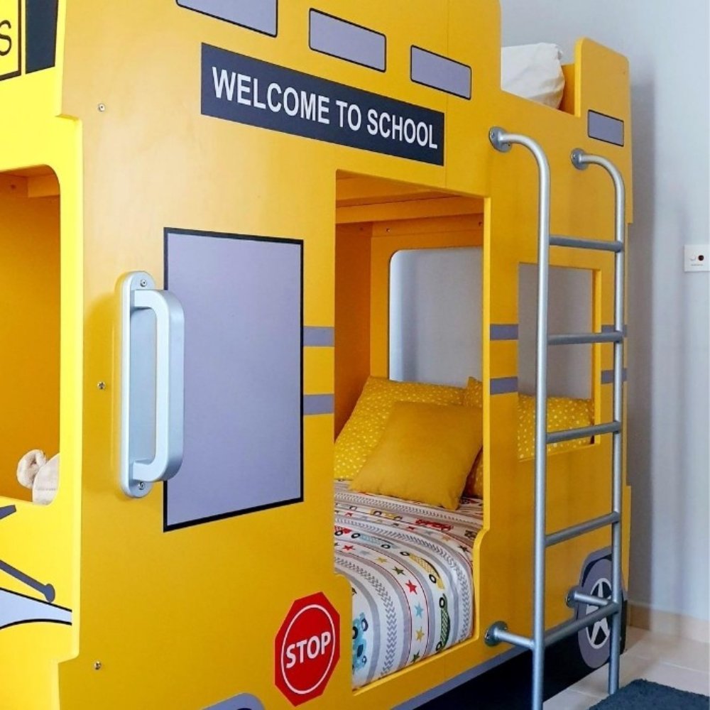 BED5 - Double Decker Yellow School Bus Bunk Bed (2)