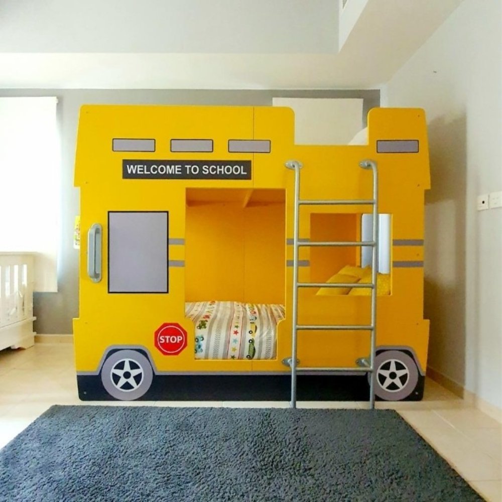 BED5 - Double Decker Yellow School Bus Bunk Bed (4)
