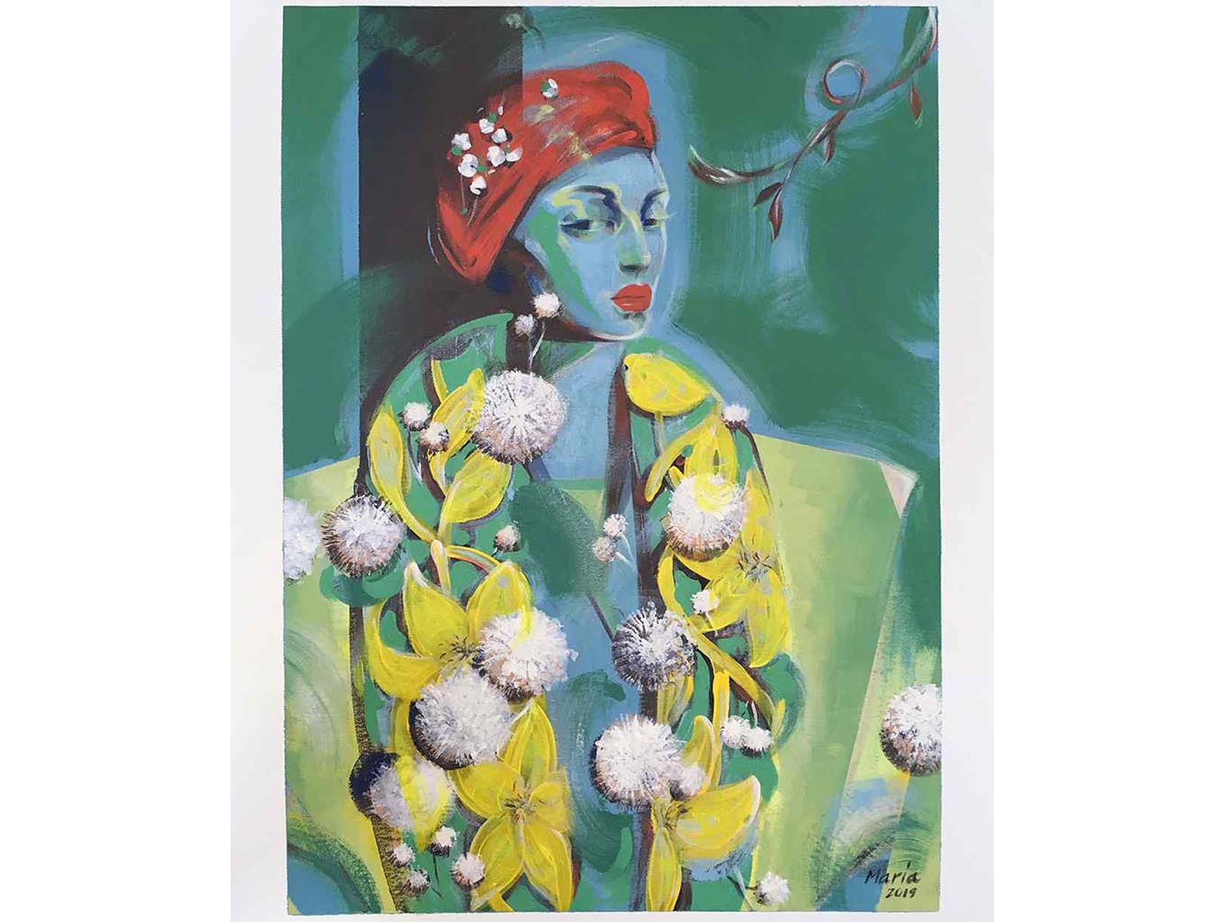 Painting-Draped2-60x80cm-acrylic-painting-acrylic-nature-flowers-contemporary-fashion-turban-figurative